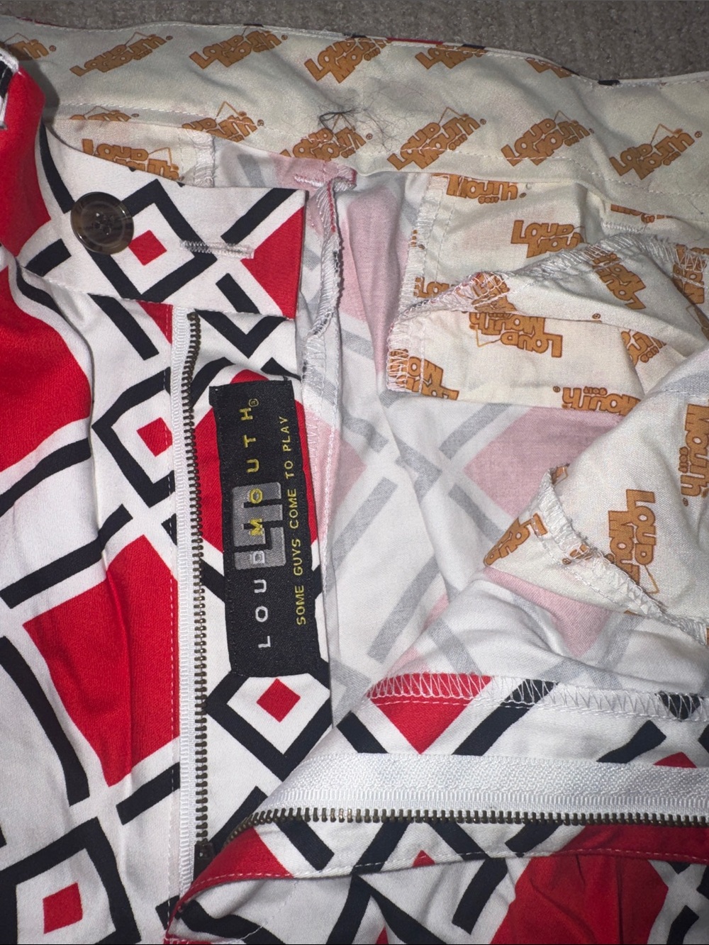 Loudmouth Mens 32x32 Danger Golf Slacks Red White Black Stretch Golfcore Pants - Picture 5 of 11